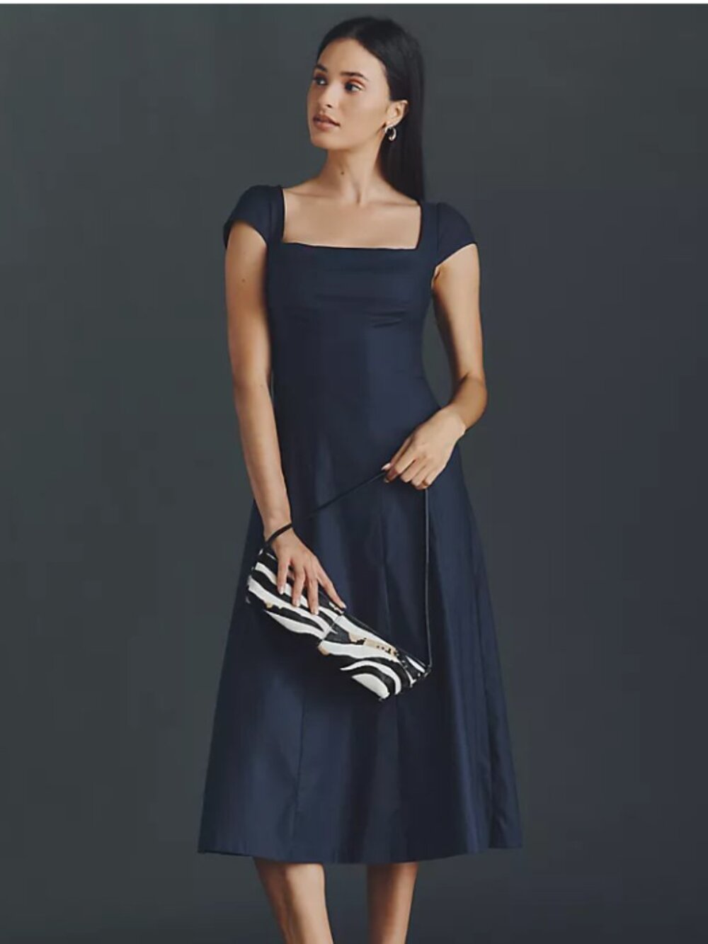 Reformation Harlie Cap-Sleeve A-Line Midi Dress Navy Anthropologie